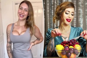A woman holding a bowl of fruit