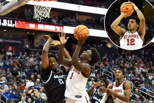 Kadary Richmond and RJ Luis Jr. (inset) combined for 36 points in St. John's 79-51 blowout win over Seton Hall on Jan. 18, 2025.
